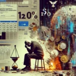 A digital collage shows a person sitting on a stool with their head in their hands, surrounded by financial charts, an hourglass, coins, and a large skull—symbolizing stress from payday loans and regulations in Georgia.