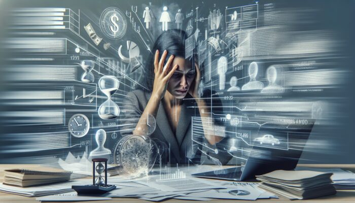 A person signs a payday loan extension, looking relieved, with financial documents and an extended calendar.