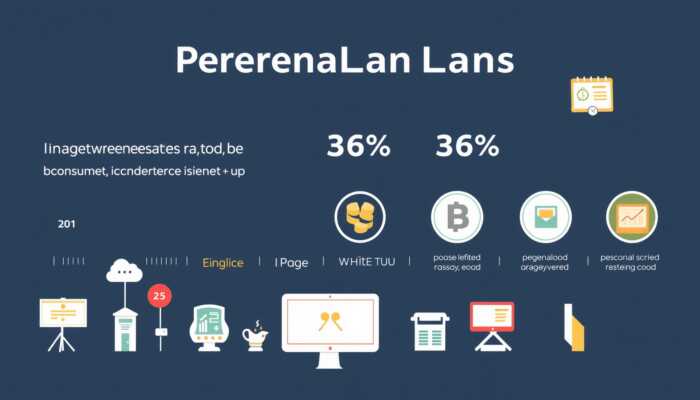 Infographic displaying personal loan interest rates from 6% to 36%, highlighting the impact of credit ratings on loan costs with modern graphics and financial symbols.