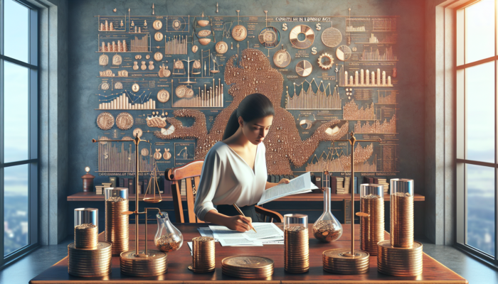 A person studying legal documents with financial charts and a Truth in Lending Act poster, emphasizing consumer protection.