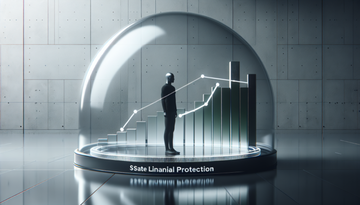 A protective barrier around a person with a $300 cap, shielding from debt's shadow, in minimalist style.