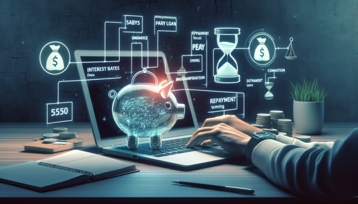 A laptop screen showing a website with side-by-side comparisons of payday loan options, focusing on rates, fees, and terms.