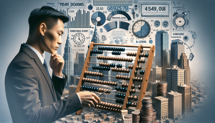 A man in a suit uses an abacus, surrounded by stacks of coins and miniature buildings, with financial charts, clocks, and graphs overlaid—an essential guide to finance, business calculations, and managing holiday budgets.
