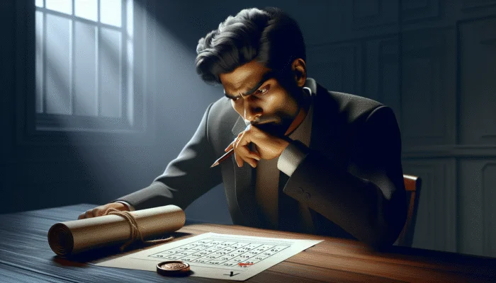 Person at desk calculating finances, worried, with payday calendar and loan agreement, illustrating payday loan stress.