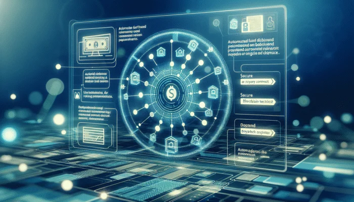 A digital interface showing a smart contract for a payday loan with automated processes on a blockchain network.