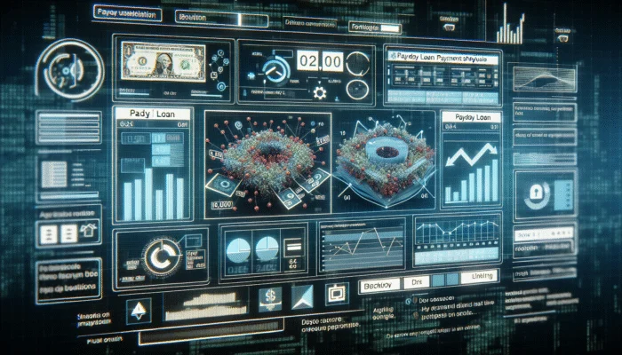 A colorful chart of a payday loan payment schedule with interactive sliders and financial graphs.