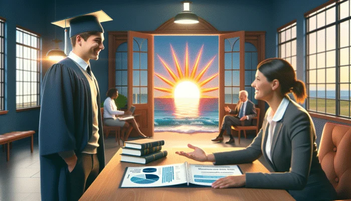 Sarah discussing low-interest loan options at a credit union, symbolizing affordable payday loan alternatives.