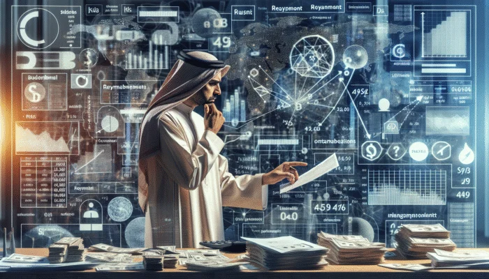 A person analyzing financial report with concerned expression, surrounded by graphs and budget sheets in a dimly lit office.