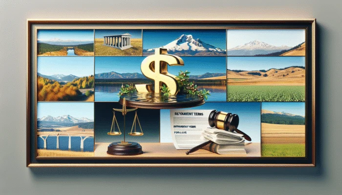 Infographic on payday loans in Washington State, showing interest rates, terms, and regulations with state landscapes.