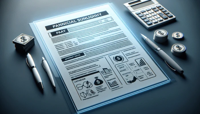 A payday loan agreement on a desk, with highlighted interest rates and repayment schedule, pen and calculator nearby.