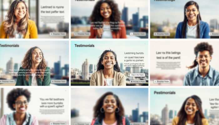 A vibrant collage of social media ads with diverse testimonials and joyful moments, featuring blurred local landmarks, symbolizing community connection and financial relief.