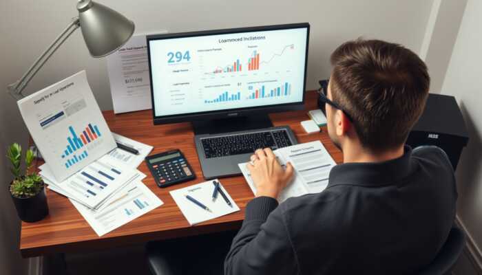Person reviewing loan documents, calculations, and repayment charts before choosing between borrowing options.